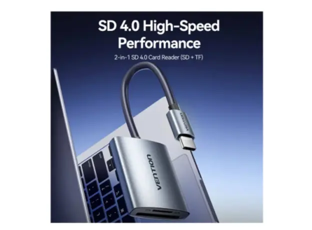 Adapter Vention CLOHB 2-in-1 SD 4.0 Card Reader (SD+TF) USB-C 3.0 0.15m Gray Aluminum, 5 image