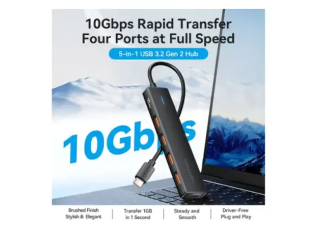 USB Hub Vention CHJBB 5-in-1 USB 3.2 Gen 2 Hub 10Gbps Data Transfer Black, 3 image