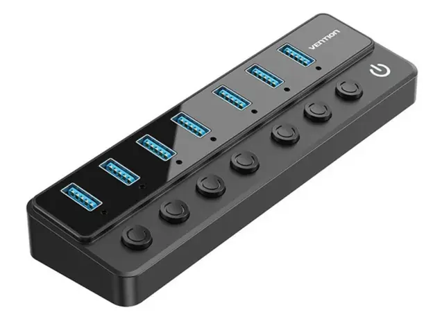 USB Hub Vention CHXB0-EU 8-in-1 USB 2.0/3.0 Hub With Individual Power Switches Led Black