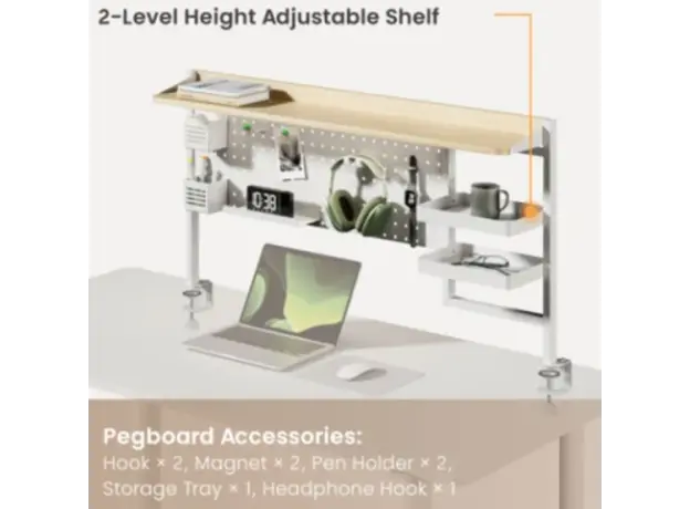 Organizer shelf Vertex VX-PB-01B Clamp-On Multi-Purpose Pegboard Organizer Shelf (for 1200mm Desktops) Black, 2 image