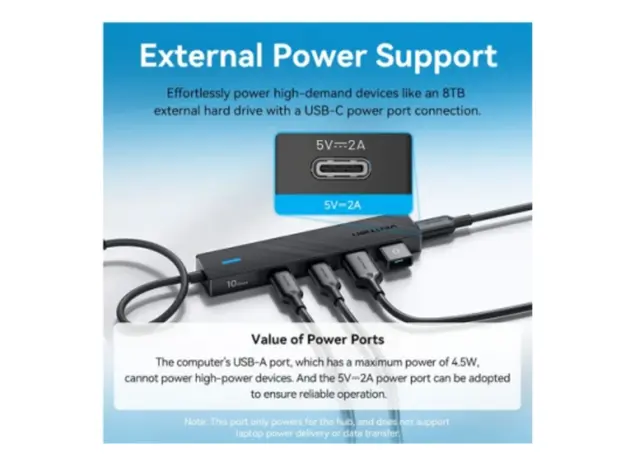 USB Hub Vention CHYBB 5-in-1 USB/USB-C 3.2 10Gbps Hub 0.15m Black, 3 image