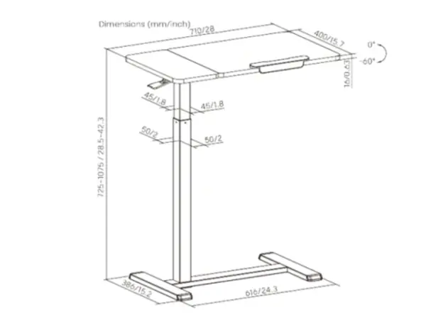 Vertex VX-ST-7140MW Height Adjustable Side Table Matte White/White Oak, 2 image