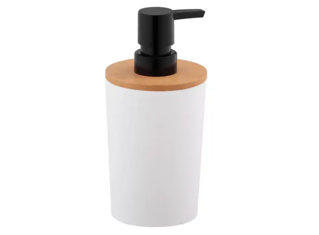 Ardesto Soap Dispenser Minimalism 380ml, polypropylene, bamboo, white, 2 image
