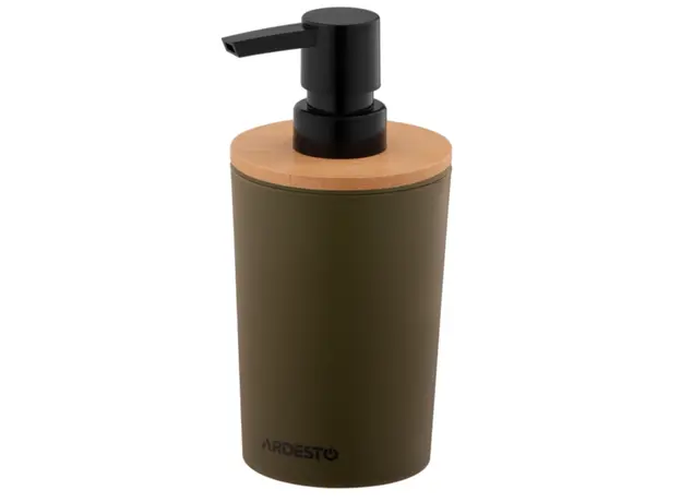Ardesto Soap dispenser Minimalism 380ml, polypropylene, bamboo, dark green, 2 image