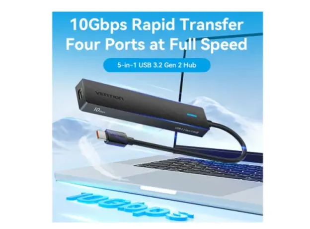 USB Hub Vention CHYBB 5-in-1 USB/USB-C 3.2 10Gbps Hub 0.15m Black, 2 image