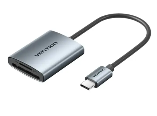Adapter Vention CLOHB 2-in-1 SD 4.0 Card Reader (SD+TF) USB-C 3.0 0.15m Gray Aluminum