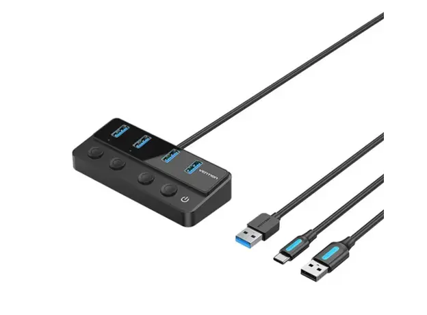 USB Hub Vention CHWBF 5-in-1 USB 3.0 Hub with Individual Power Switches 1m Black