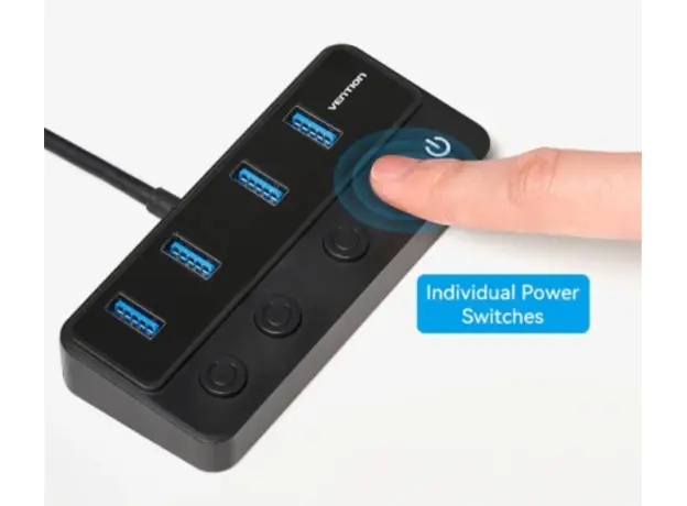 USB Hub Vention CHWBF 5-in-1 USB 3.0 Hub with Individual Power Switches 1m Black, 2 image