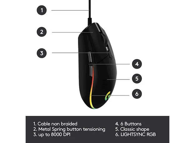Mouse Logitech 910-005796 G203 Lightsynce Gaming Mouse, USB, Black, 4 image