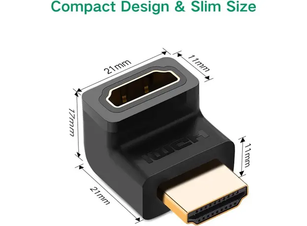 Corner HDMI adapter UGREEN HD112 (20110), HDMI 4K Adapter Male to Female Up-angled, Black, 3 image