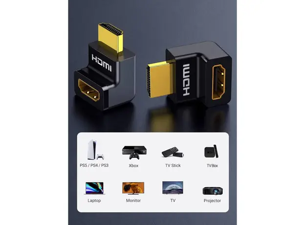 Corner HDMI adapter UGREEN HD112 (20110), HDMI 4K Adapter Male to Female Up-angled, Black, 9 image
