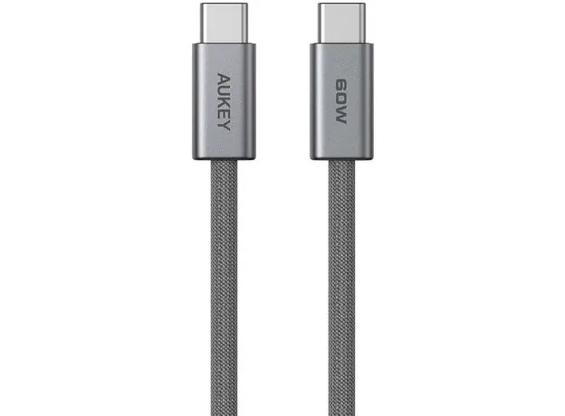 USB Cable AUKEY CB-DCC062 C to C 60W/480Mbps 1.8M Braided USB 2.0 Cable (Gunmetal)