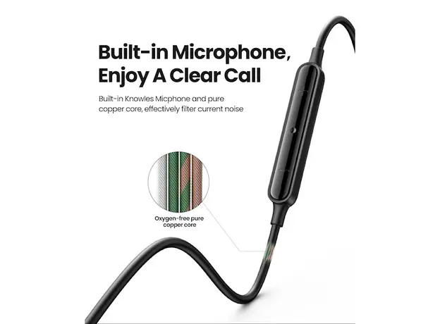 Headphone UGREEN EP103 (30637), In-Ear Headphones, Wired, 3.5mm, Black, 3 image