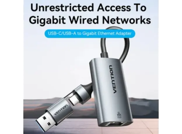 Adapter Vention CFQHB USB/USB-C to Gigabit Ethernet Adapter 0.15m Gray Aluminum, 4 image
