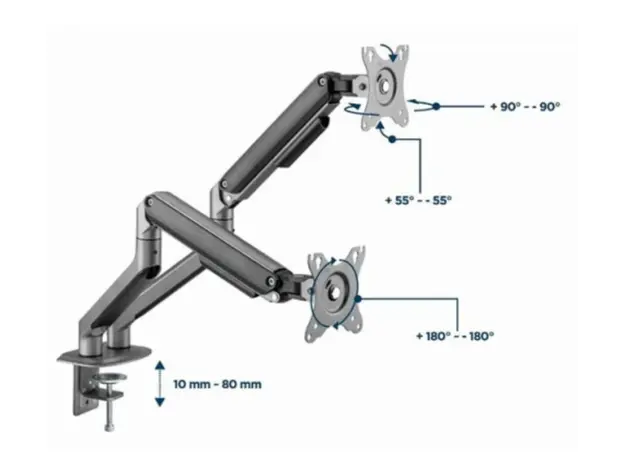 Monitor bracket Gembird MA-DA2-05 Desk mounted adjustable double Monitor Arm 17"-32" Space Grey, 4 image