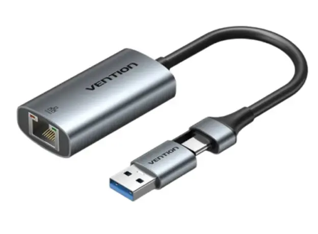 Adapter Vention CFQHB USB/USB-C to Gigabit Ethernet Adapter 0.15m Gray Aluminum