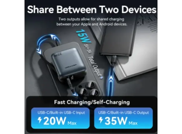 Portable charger Vention FHEH0 10,000mAh Mini Power Bank 35W Grey, 2 image