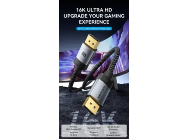 Cable Vention HGBHI 16K/60Hz DisplayPort Cable 3m Grey Aluminum, 4 image