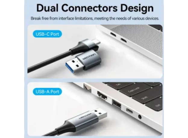 Adapter Vention CFQHB USB/USB-C to Gigabit Ethernet Adapter 0.15m Gray Aluminum, 2 image