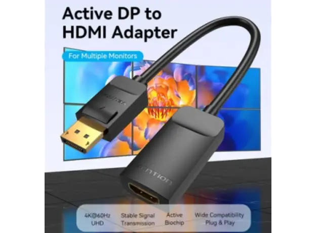 Adapter Vention HBZBB 4K/60Hz DisplayPort to HDMI Converter 0.15m Black, 3 image