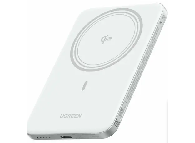 Portable Charger UGREEN PB580 (95931B), 5000mAh, Type-C, Magnetic Wireless Power Bank, White