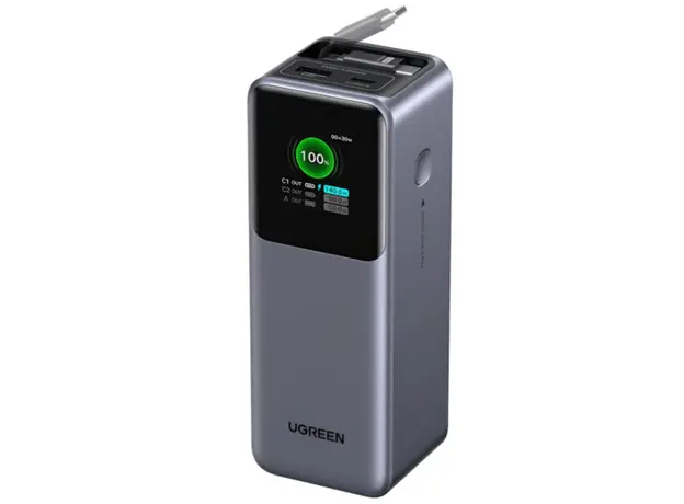 Portable Charger UGREEN PB726 (95670B) Nexode, 20000mAh, Type-C, USB, Power Bank With Retractable Cable, Grey, 2 image