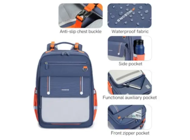 Kingsons 15.6" Notebook Bag Primary School Backpack Dark Blue - KS251306, 3 image