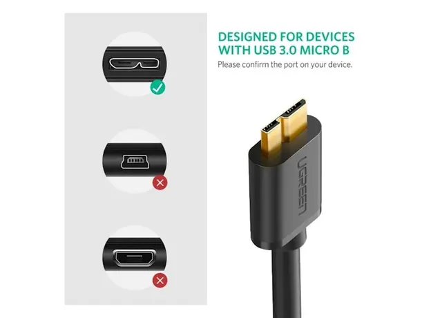 Micro USB კაბელი UGREEN US130 (10840) USB 3.0 A Male to Micro-B Male USB 3.0 Cable 0.5m (Black), 3 image