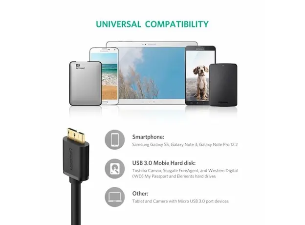 Micro USB კაბელი UGREEN US130 (10840) USB 3.0 A Male to Micro-B Male USB 3.0 Cable 0.5m (Black), 6 image