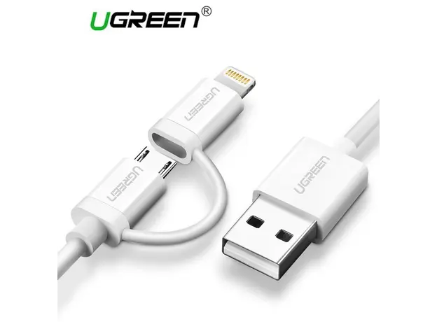 USB კაბელი UGREEN US178 (20876) USB 2.0 to Micro USB+Lightning (2 in 1) Data Cable 1M