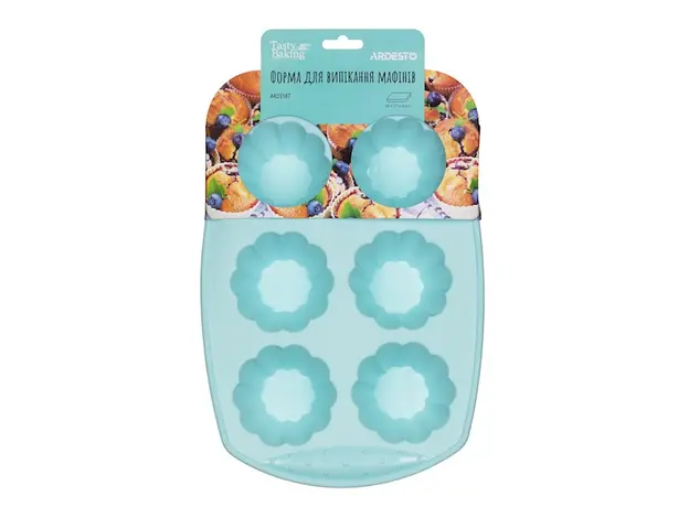საცხობი ფორმა Ardesto AR2318T 6 Cup Muffin pan Tasty Baking, Silicone, Blue, 2 image