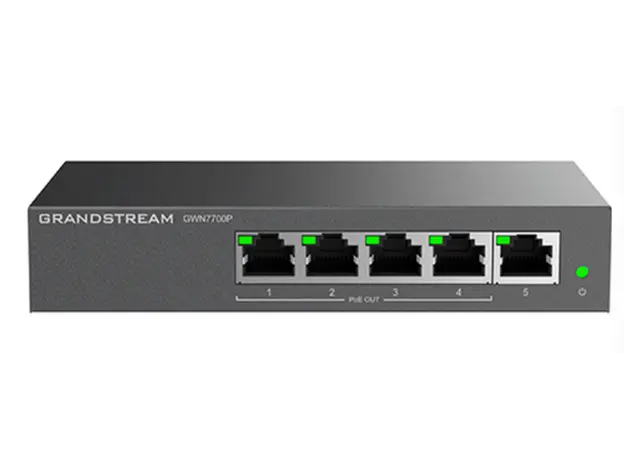 სვიჩი Grandstream GWN7700P, Unmanaged Network Switches, 5-ports Gigabit Ethernet, PoE 4-Ports, Desktop, wall-mount