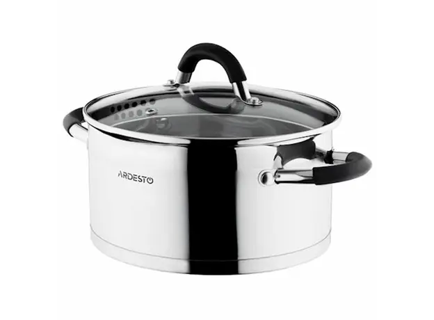 ქვაბების ნაკრები Ardesto Cookware set  Gemini Monza with drain, 8 pcs., Handles with gray silicone, stainless steel, 2 image