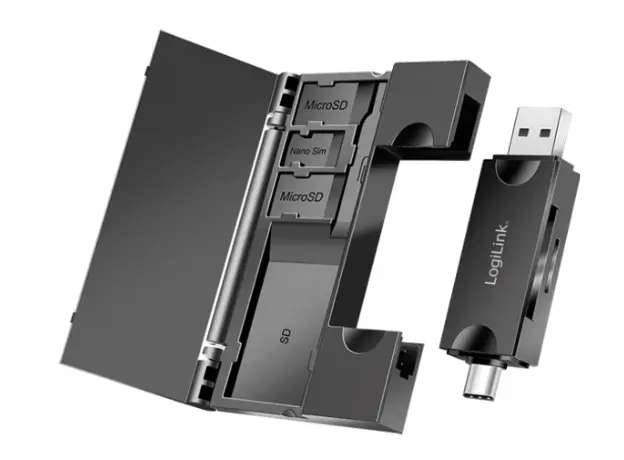 Card reader Logilink CR0049 USB 3.2 Gen1 card reader for SD- & microSD cards with memory card storage