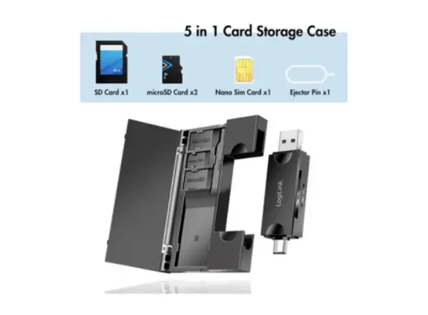 Card reader Logilink CR0049 USB 3.2 Gen1 card reader for SD- & microSD cards with memory card storage, 4 image