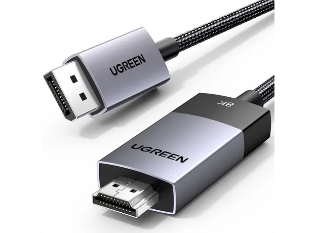 ვიდეო კაბელი UGREEN DP115 (80397), 8K, DisplayPort to HDMI, 2m, Grey