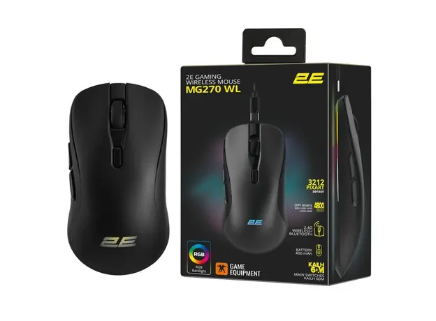 მაუსი 2E 2E-MG270UB-WL, Wireless, RGB, 2.4G, Bluetooth, Gaming Mouse, Black, 5 image
