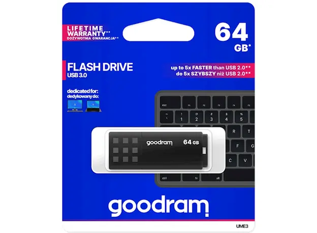 ფლეშ მეხსიერება Flash Goodram 64GB UME3 BLACK USB 3.2 Gen 1, 3 image