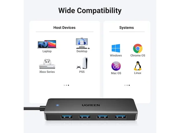USB ჰაბი UGREEN CM219 (25851), 4xUSB 3.0, USB Hub, Black, 6 image