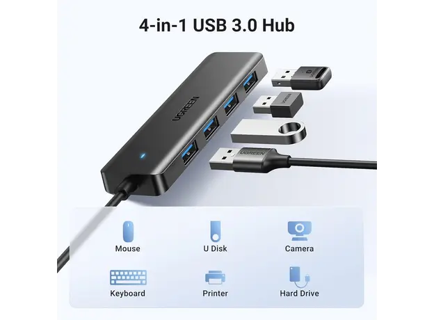 USB ჰაბი UGREEN CM219 (25851), 4xUSB 3.0, USB Hub, Black, 3 image