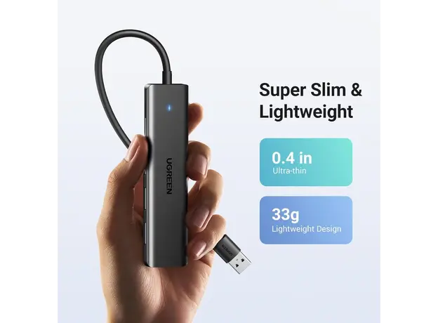 USB ჰაბი UGREEN CM219 (25851), 4xUSB 3.0, USB Hub, Black, 7 image