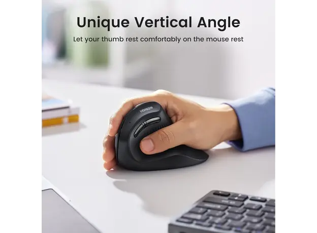 Mouse UGREEN MU008 (25444), Wireless, Bluetooth, USB, Mouse, Black, 3 image