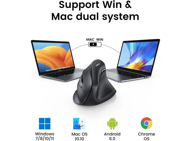 Mouse UGREEN MU008 (25444), Wireless, Bluetooth, USB, Mouse, Black, 2 image