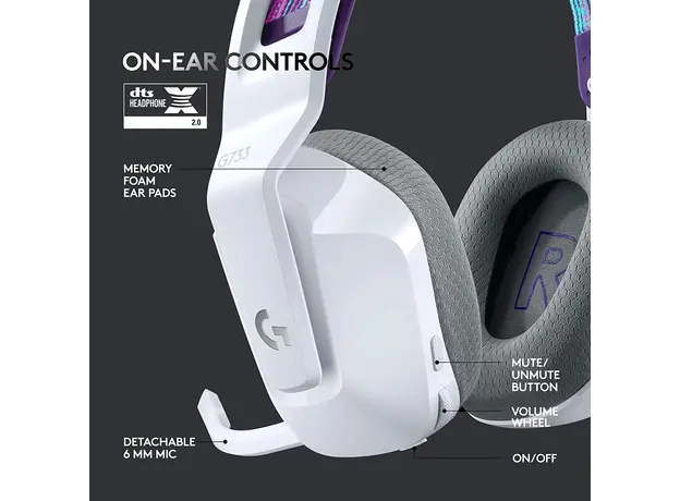 ყურსასმენი LOGITECH G733 LIGHTSPEED Wireless RGB Gaming Headset - WHITE, 3 image